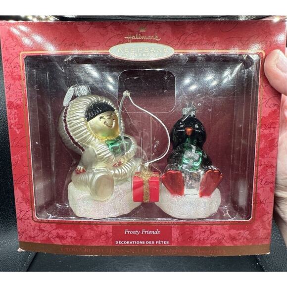Brand New 2000 Frosty Friends Hallmark Ornament Blown Glass Set of 2 Rare -25D - Picture 8 of 8